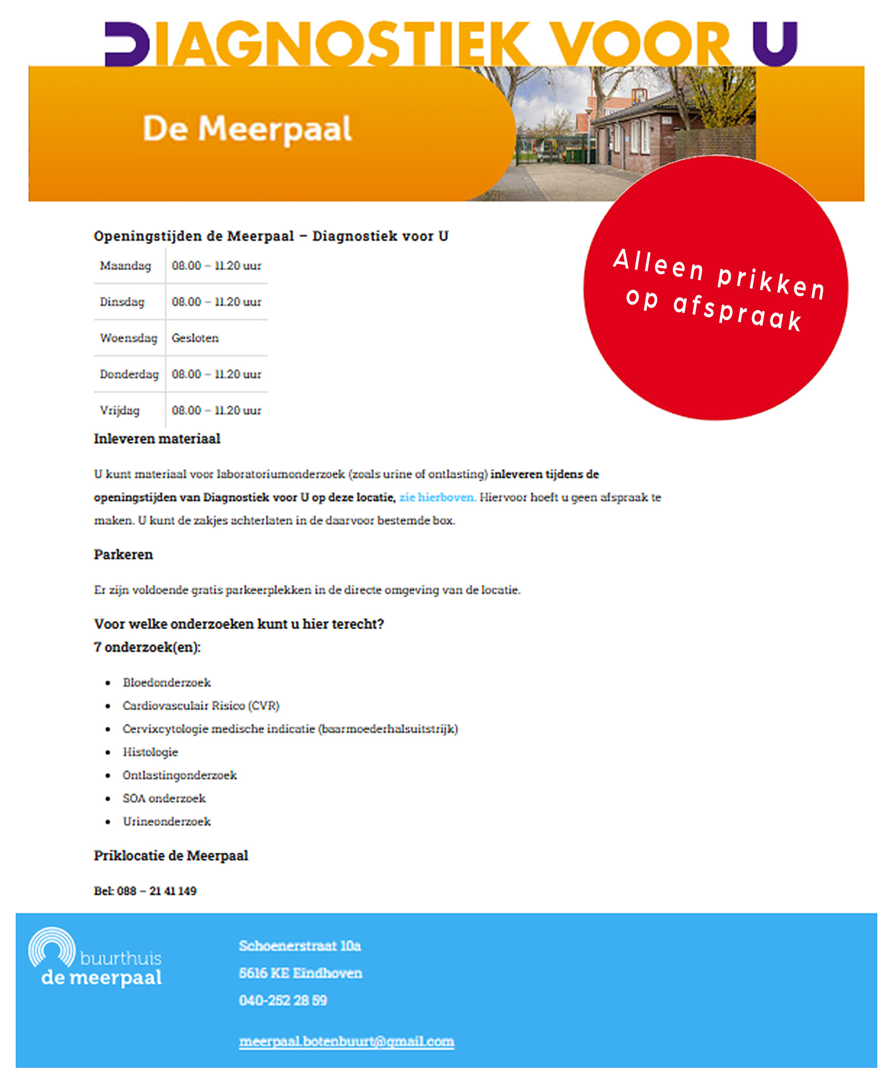de Meerpaal Eindhoven – Diagnostiek voor U - bloedafname